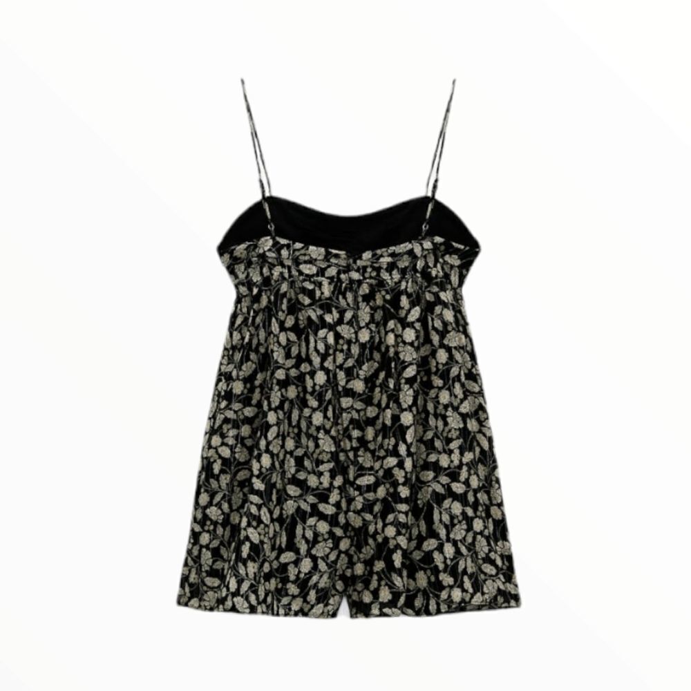 ZARA Black Floral Metallic Thread Romper NWT Sizes S M L Strappy Flowy Jumpsuit - Picture 3 of 12